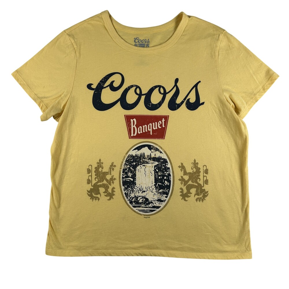 Coors Banquet Shirt Womens Large Yellow Beer Graphic Vintage Design Hybrid